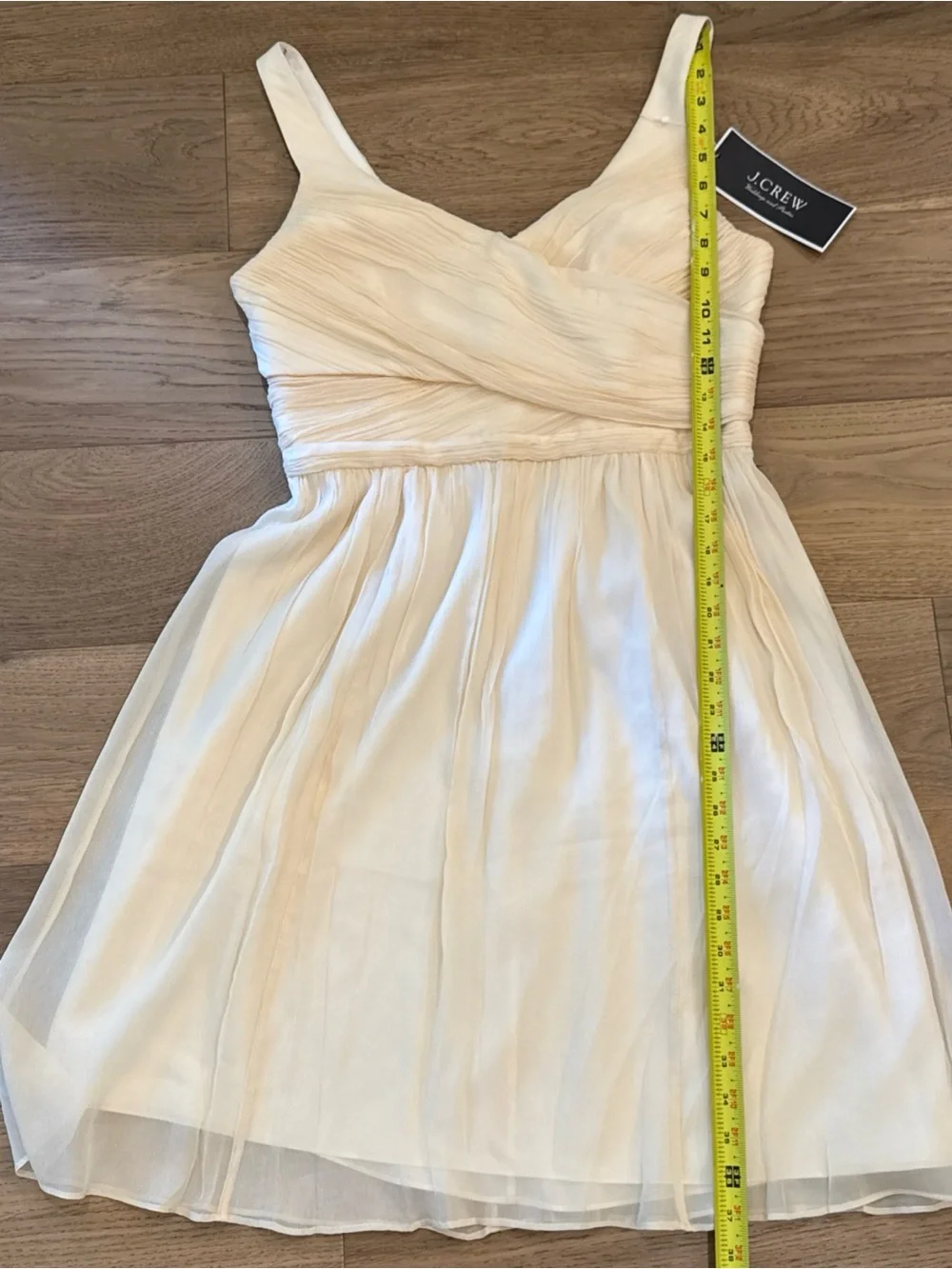 NWT J.Crew Silk Chiffon Bridesmaid Dress Champagne Pleated Size 10 Knee Length